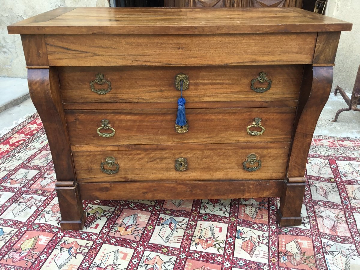 Restoration Commode In Walnut With Crosse 19th Century-photo-2