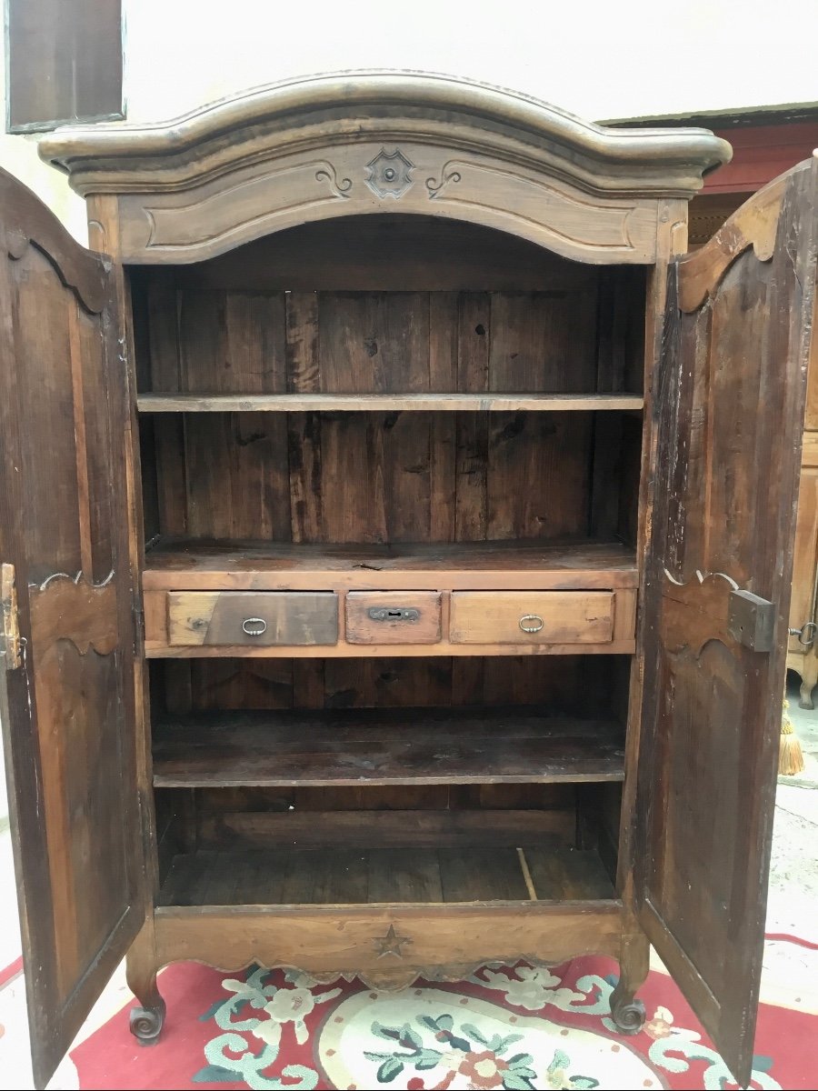 Petite Armoire Chapeau De Gendarmes Louis XV En Noyer époque 18ème -photo-4