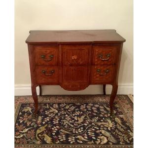 Commode, Transitional Sauteuse Louis XV, Louis XVI, In Marquetry 19th Century Period 