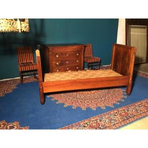 Bench Bed, Empire Period Walnut, 19th Century 