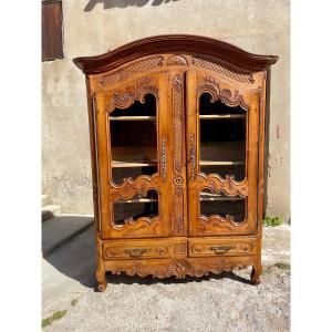 Library, Showcase, Louis XV, In Cherry Wood From 18th Century