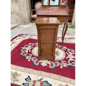 Bedside Table With Directoire Curtain In Oak, 18th Century.