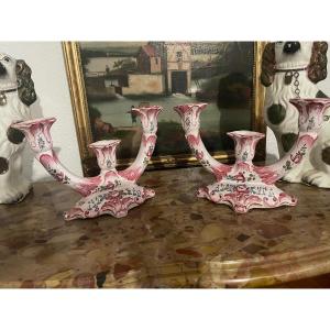 Pair Of Porcelain Candlestick Or Candlestick, 19th Century. 