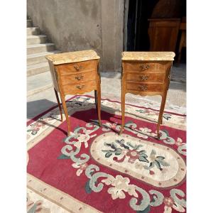 Pair Of Louis XV Style Bedside Tables, In Marterie Period, 1930