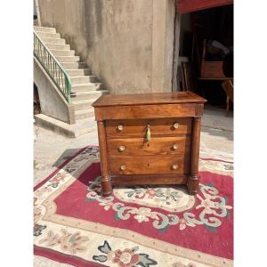 Small Commode, Empire With Detached Column In Walnut, 19th Century Period 