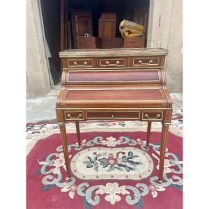 Louis XVI Middle Cylinder Desk, In Mahogany From The 19th Century 