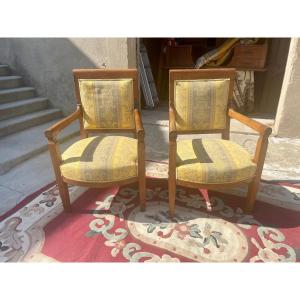 Pair Of Directoire Armchairs In Solid Walnut From The 18th Century.