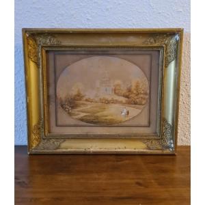 Watercolor Signed Clairon 1829, 19th Century