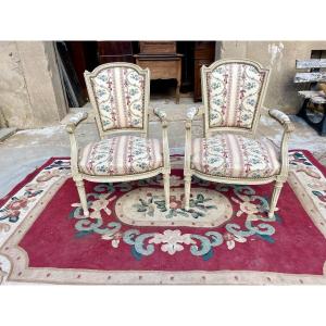 Pair Of Louis XVI Period Armchairs, 19th Century.