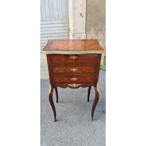 Dressing Table, Louis XV Work Table In Marquetry, 19th Century