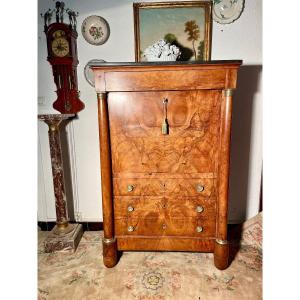 Empire Secretary In Blond Walnut From The 19th Century.