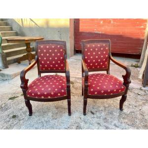 Pair Of Armchairs, Restoration In Mahogany From The 19th Century.