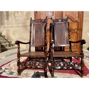 Pair Of 18th Century Regency Walnut Armchairs.