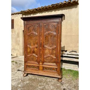 Louis XV Bressane Walnut Wardrobe From The 18th Century.