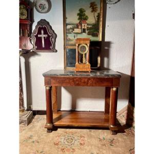 Console, Empire In Walnut, With Half Column From The 19th Century.