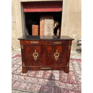 Two-door Buffet, Empire, Stamped, In Mahogany From The 19th Century.