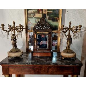 Pair Of Bronze And Marble Candelabras, 1900s