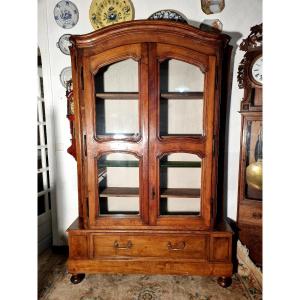 Display Cabinet, Louis XV Bookcase In Walnut, 18th Century