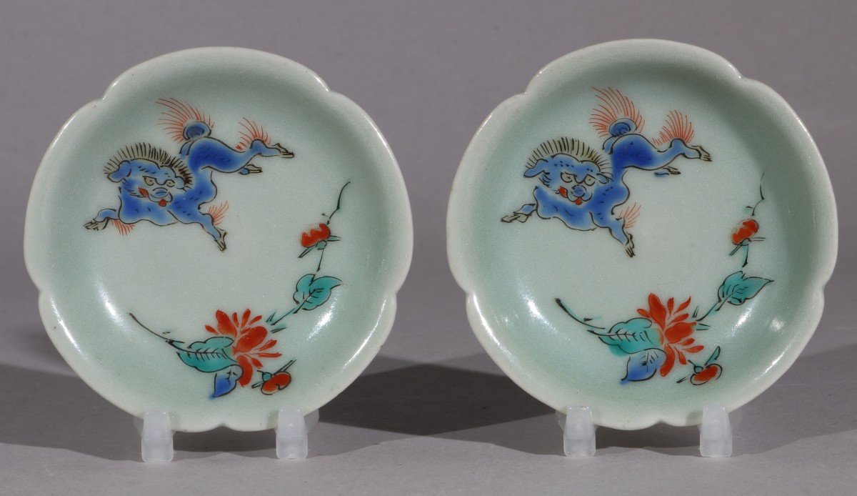  A Rare Pair Of 17th Century Celadon Kakiemon Miniature Dishes