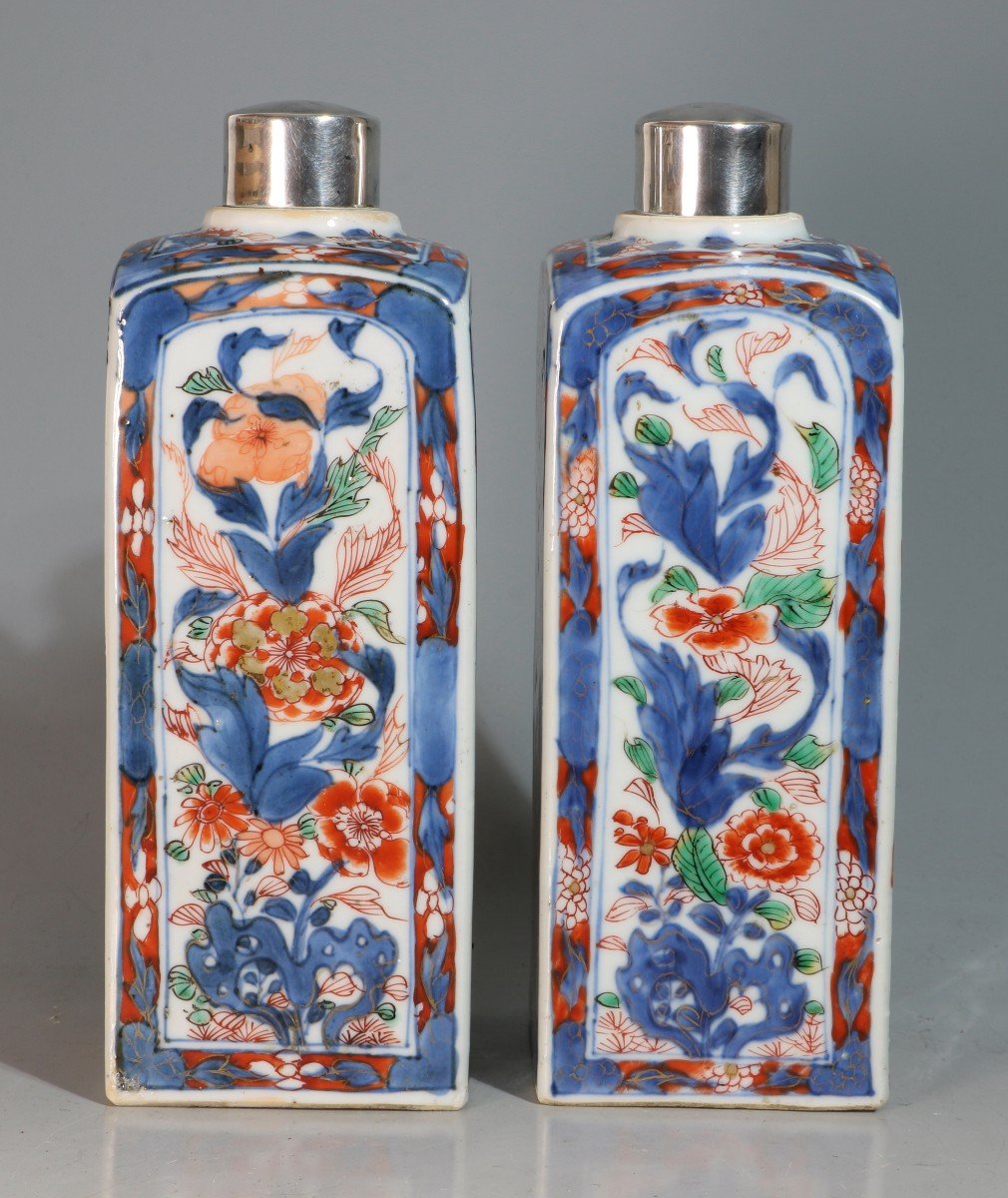 Une Paire De Flacons à Gin Verte Imari Kangxi E18thc-photo-3