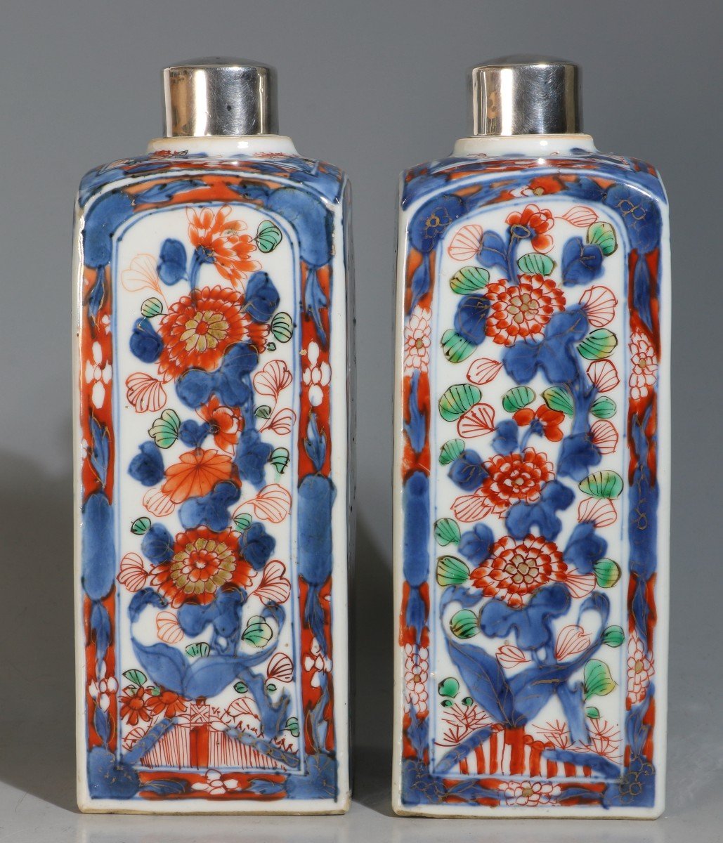 Une Paire De Flacons à Gin Verte Imari Kangxi E18thc-photo-4