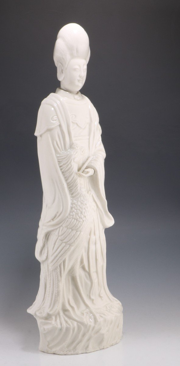  Statuette En Blanc De Chine Représentant Une Dame Et Un Phénix Kangxi, XVIIe Siècle-photo-2