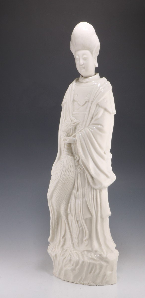  Statuette En Blanc De Chine Représentant Une Dame Et Un Phénix Kangxi, XVIIe Siècle-photo-3