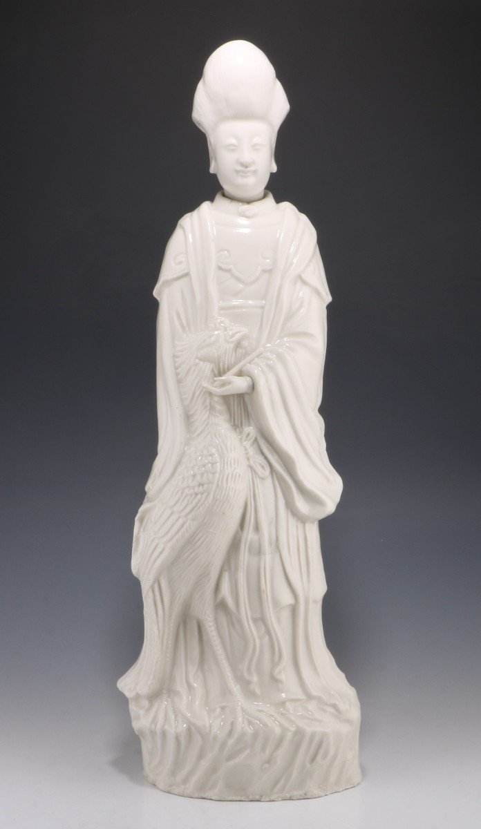  Statuette En Blanc De Chine Représentant Une Dame Et Un Phénix Kangxi, XVIIe Siècle