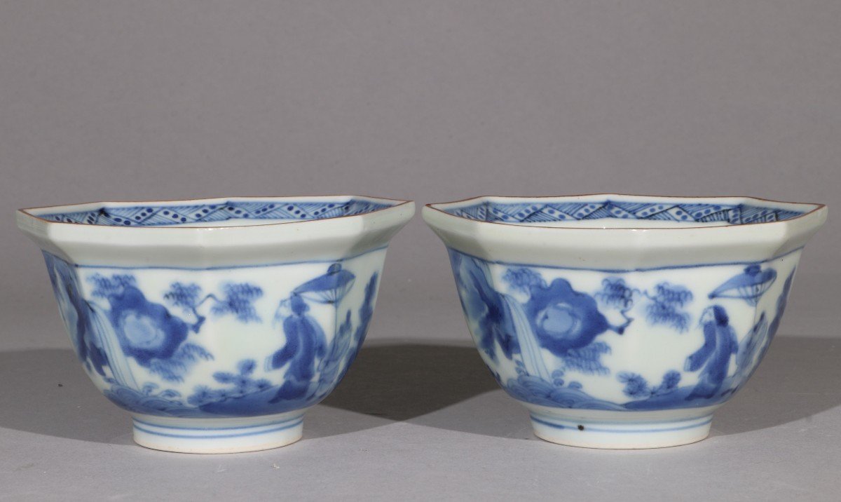  Paire De Bols Bleus Et Blancs Arita Japon 1700-30-photo-3