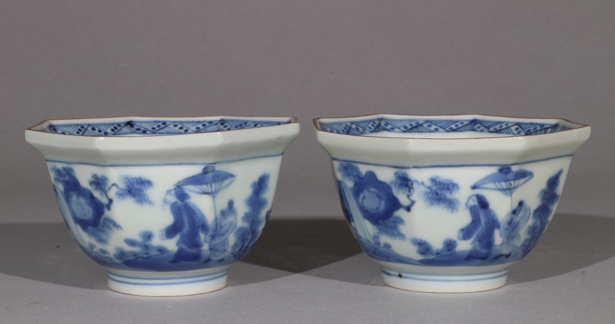  Paire De Bols Bleus Et Blancs Arita Japon 1700-30