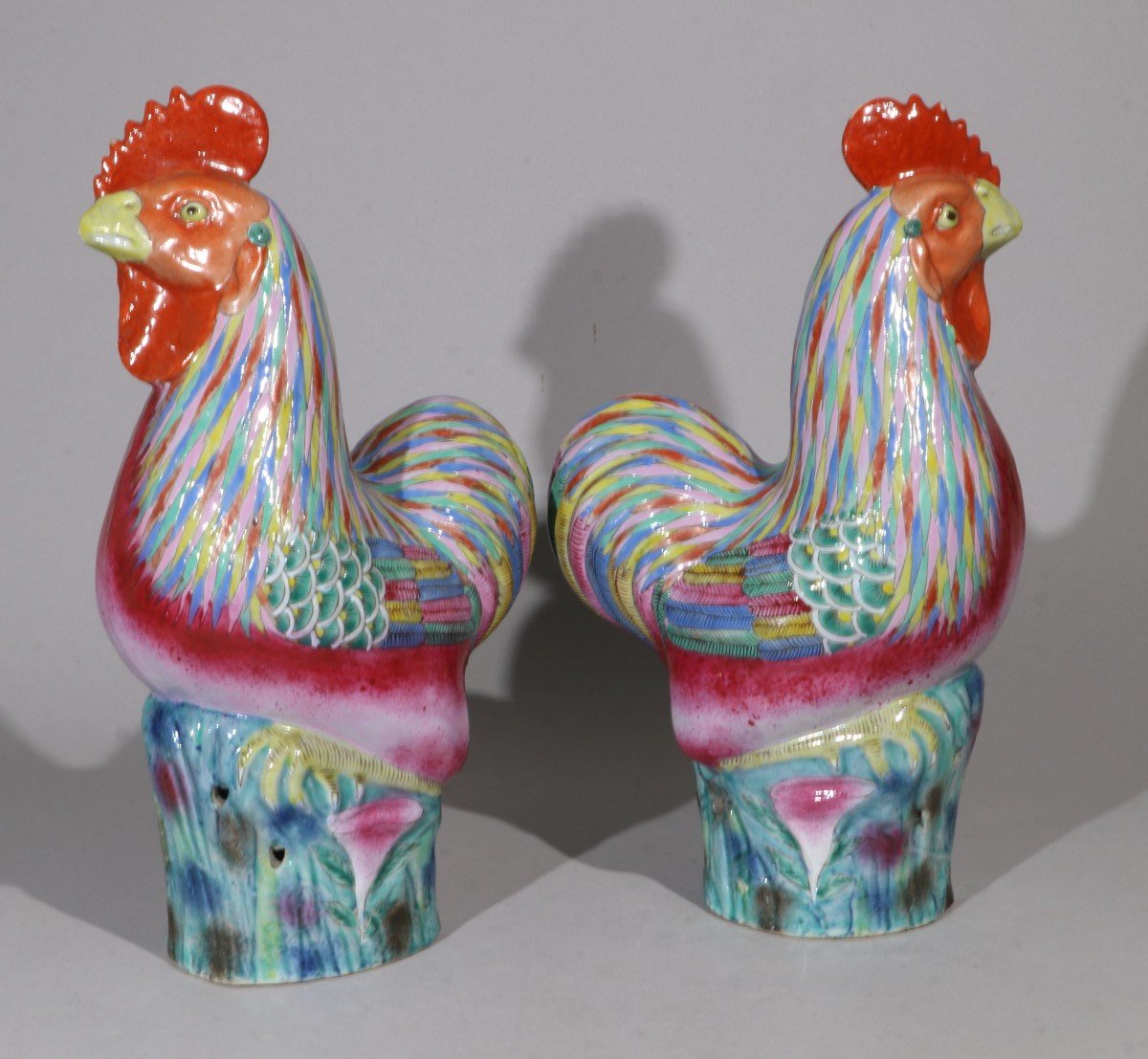 A Pair Of Famille Rose Roosters Late Qing Dynasty-photo-4