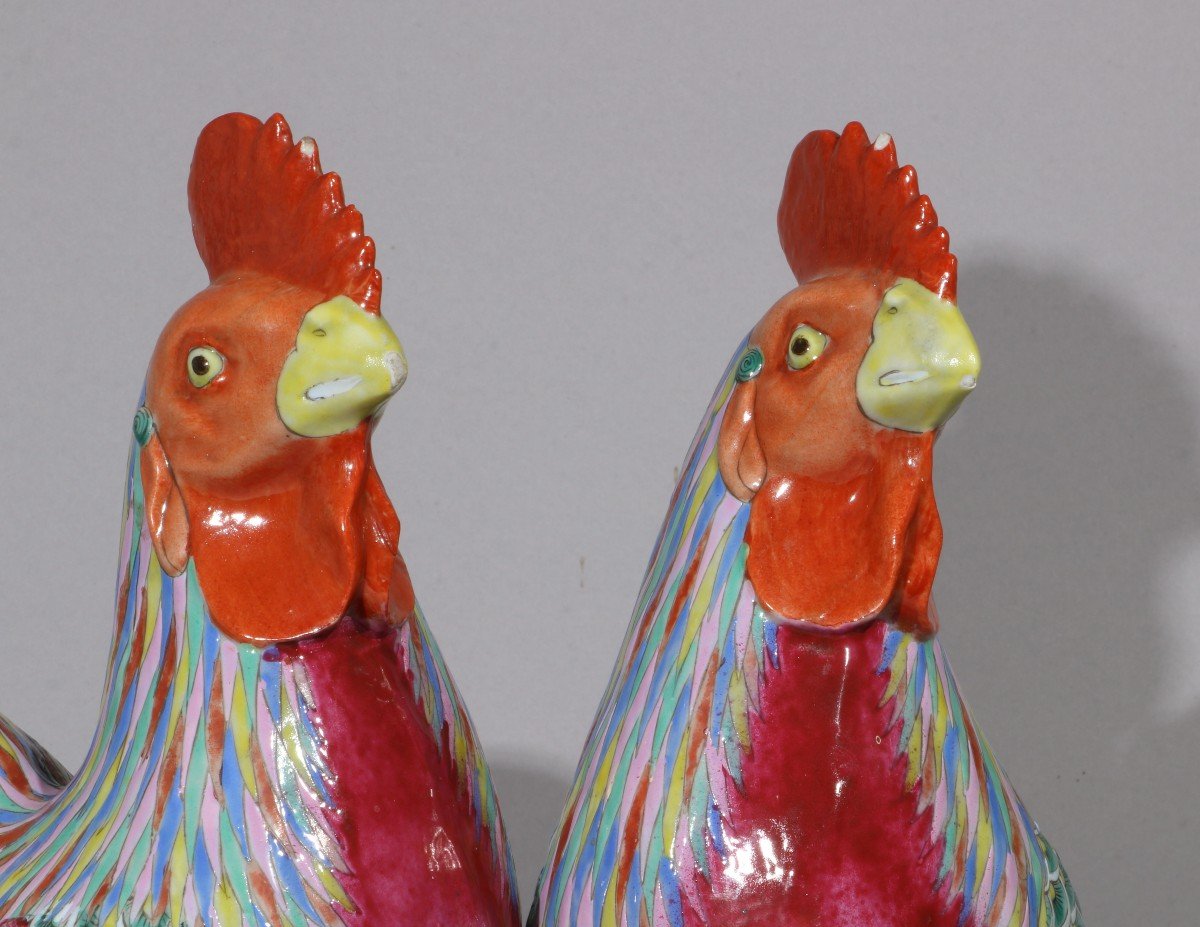 A Pair Of Famille Rose Roosters Late Qing Dynasty-photo-4