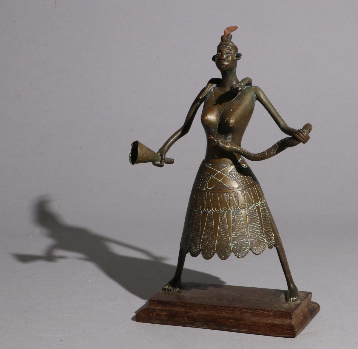 Beautiful Brass Fon Figurine From Benin, Early 20th Century