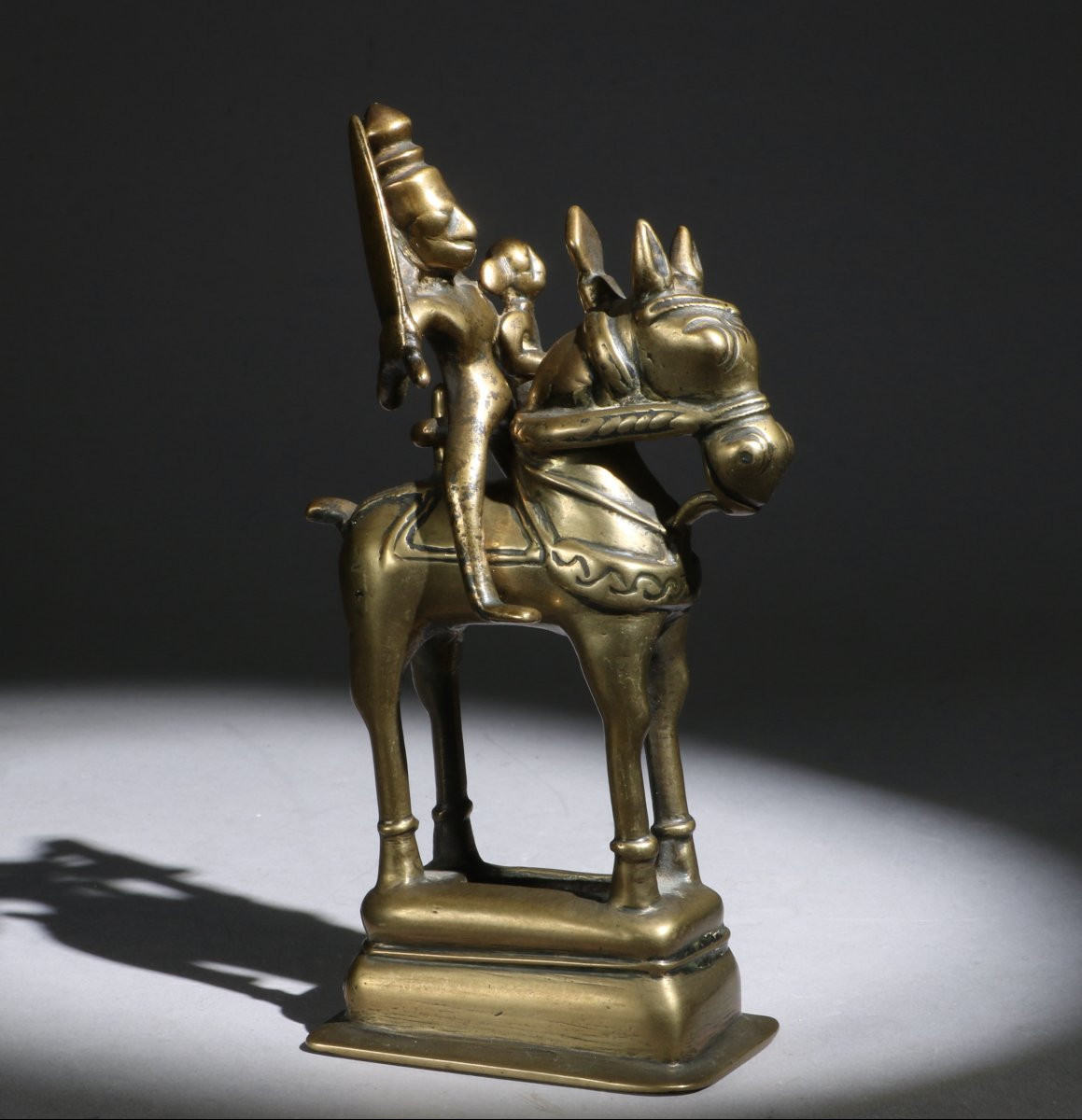 An Indian Brass Figure Of Khandora And Mhalsa 18/19th Century-photo-2