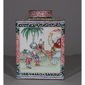 A Fine Canton Enamel Tea Caddy And Its Qianlong Lid