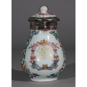 Famille Rose Silver Mounted Cream Pot And Cover Yongzheng