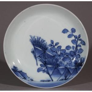 A Small 17th Century Arita Blue And White Dish