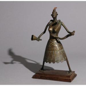 Beautiful Brass Fon Figurine From Benin, Early 20th Century