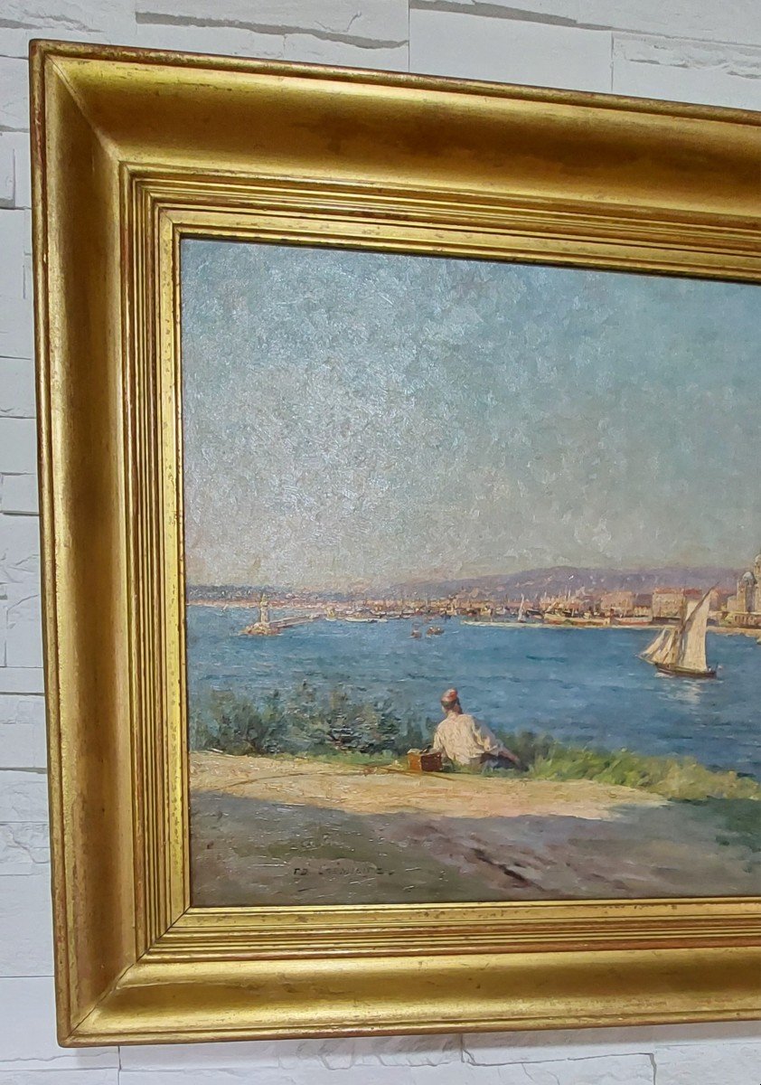 Tableau Marine Du Peintre Edouard Crémieux Du Port De Marseille-photo-3