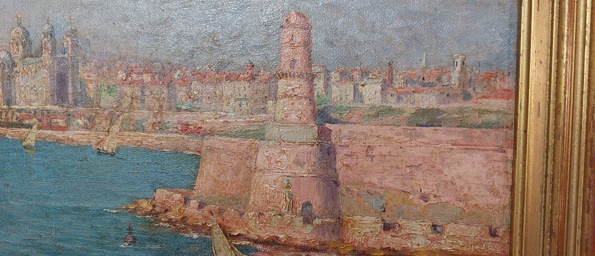 Tableau Marine Du Peintre Edouard Crémieux Du Port De Marseille-photo-4