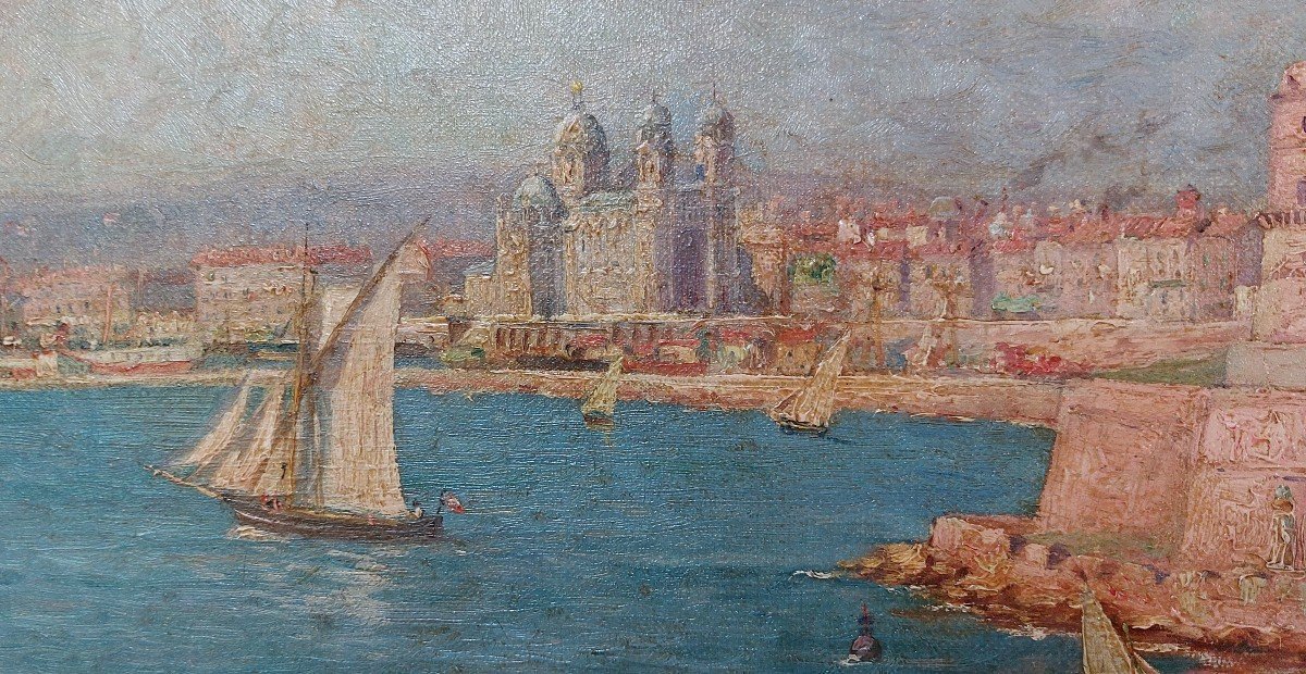 Tableau Marine Du Peintre Edouard Crémieux Du Port De Marseille-photo-1