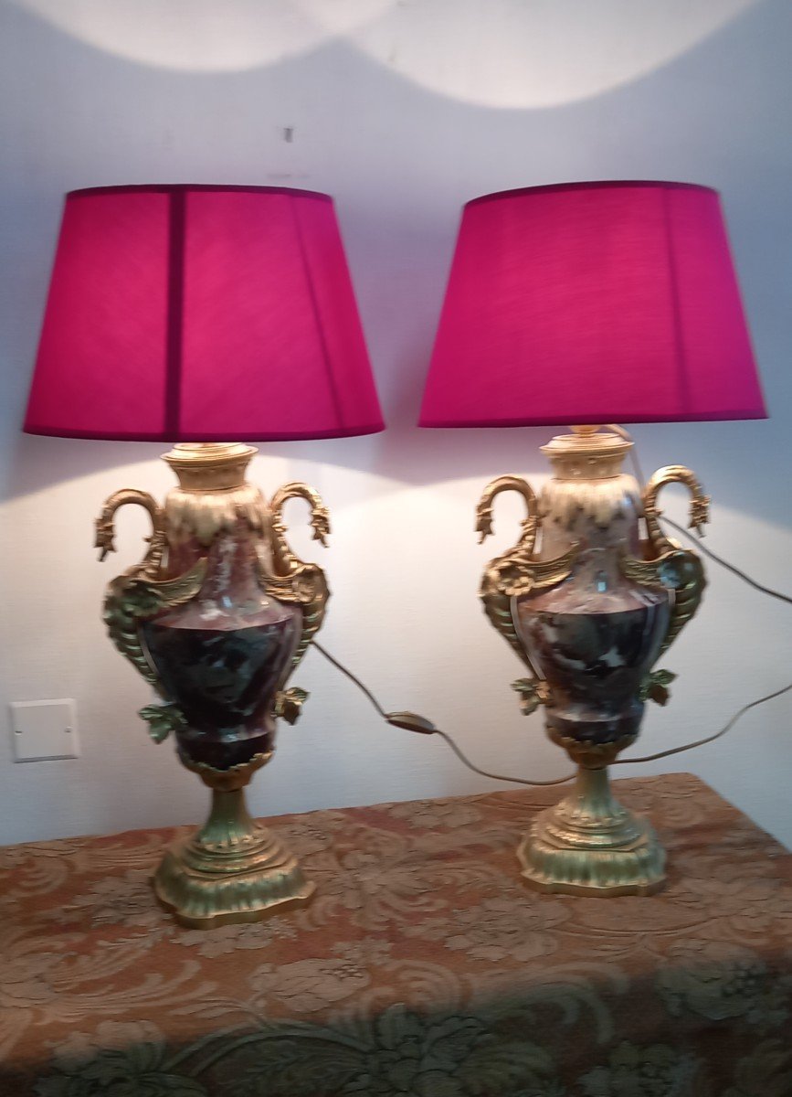 Paire De Cassolettes d'époque Napoléon III Montées En Lampe -photo-4