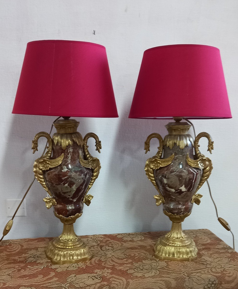 Paire De Cassolettes d'époque Napoléon III Montées En Lampe 