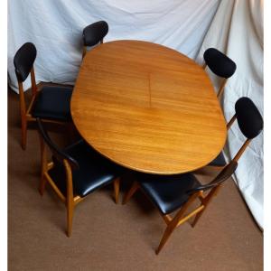 Danish Teak Table With 6 Danish Beech Chairs From The 70s
