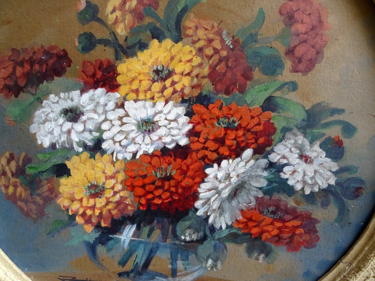 Watercolor Zinnias By Geneviève Rodhain 1900/1930-photo-2