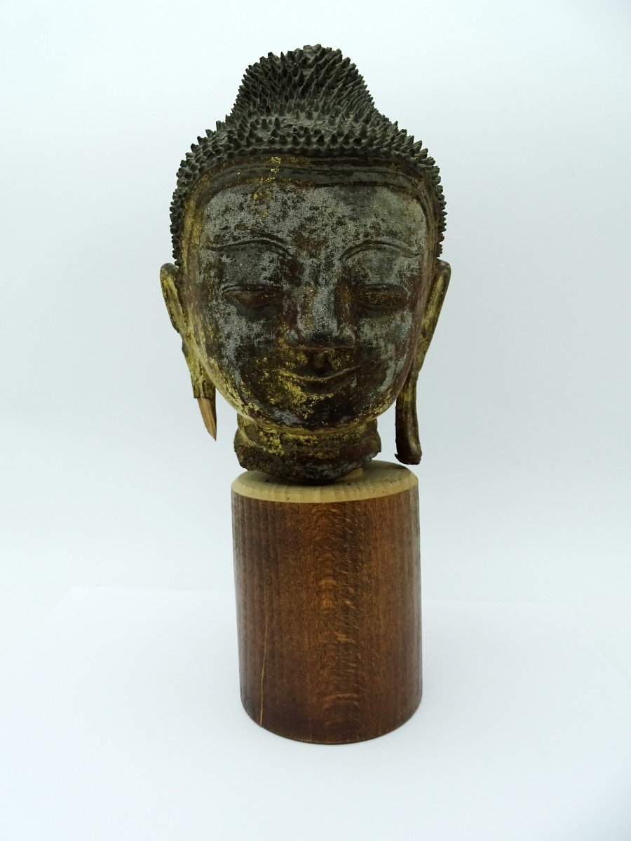 Tête Du Bouddha Ayutthaya En Bois Thailande 19ème