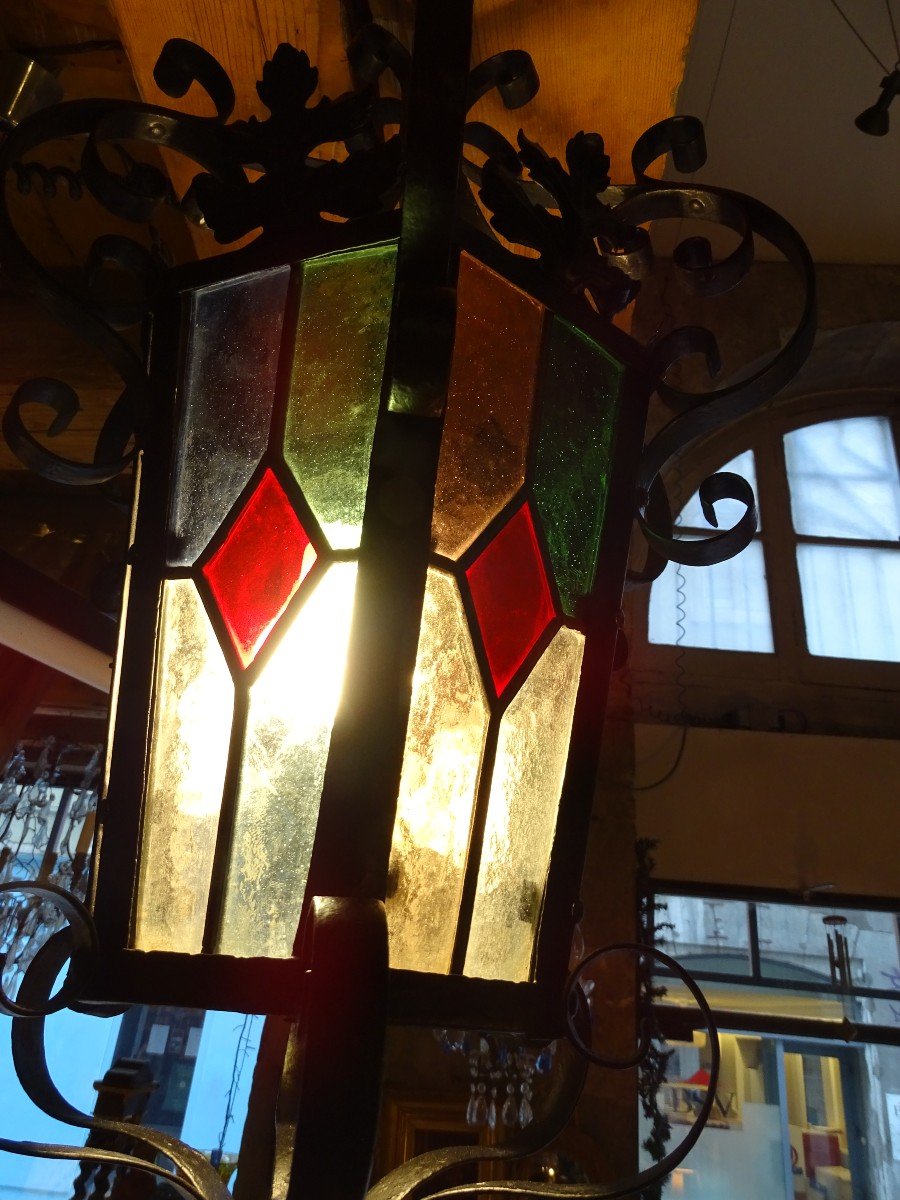 Wrought Iron Lantern And Colored Stained Glass Windows 1940-photo-3