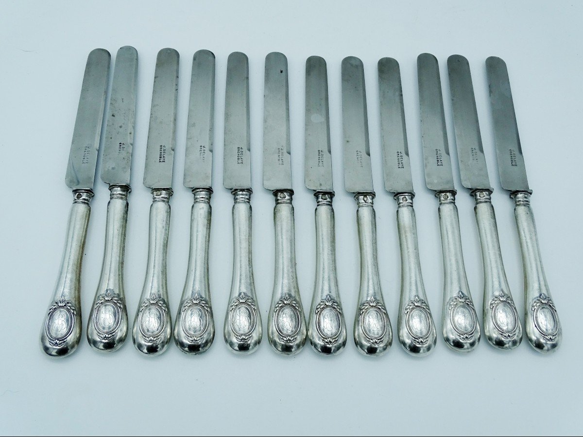 12 Fruit Or Dessert Knives Silver Handle 1900-photo-2