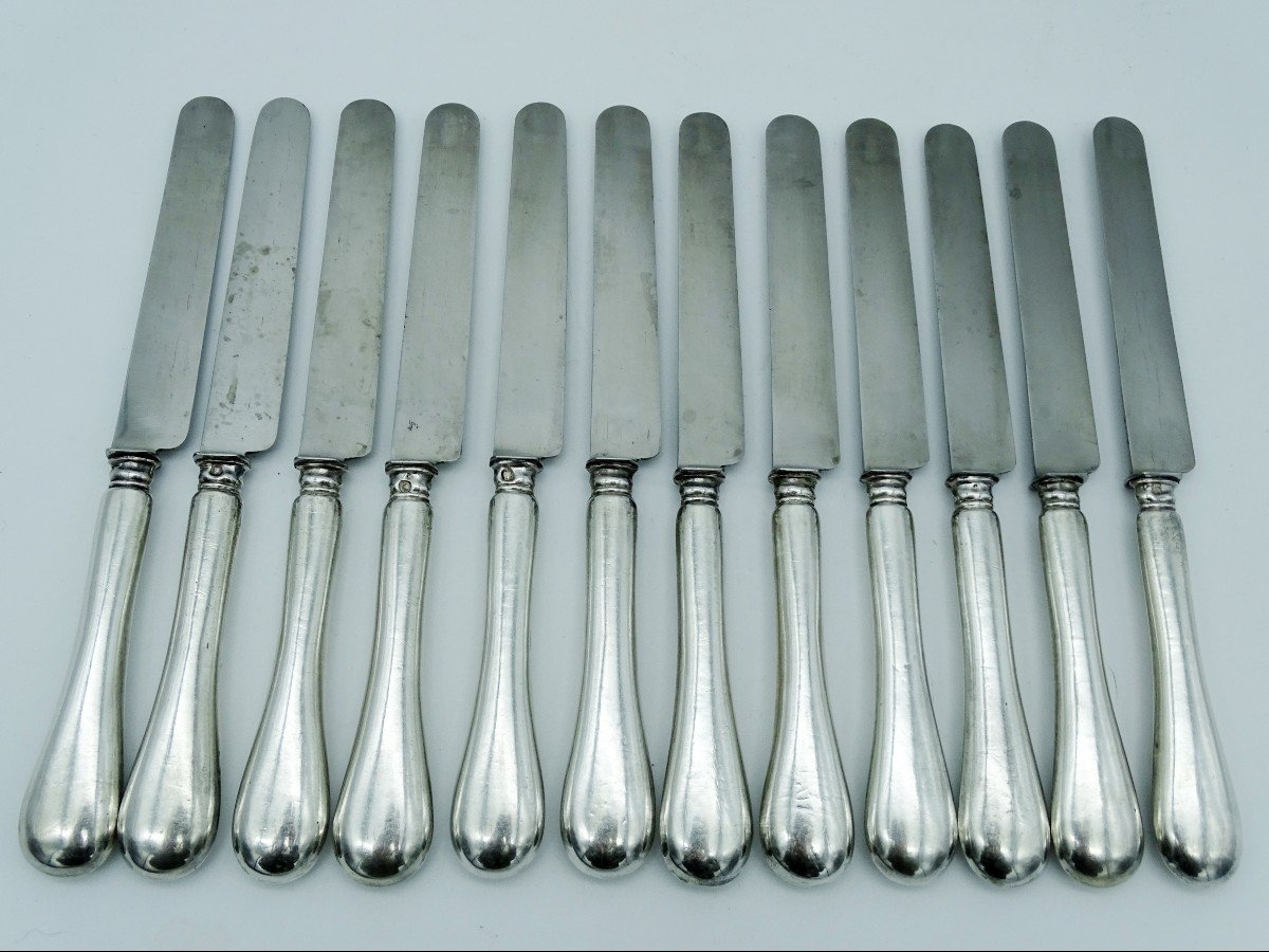 12 Fruit Or Dessert Knives Silver Handle 1900-photo-1