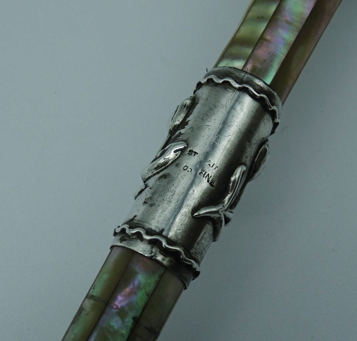 Silver, Mother-of-pearl And Silk Umbrella Art Nouveau-photo-4